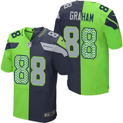Nike Seahawks #88 Jimmy Graham Steel Blue/Green Men's Stitched NFL Elite Split Jersey